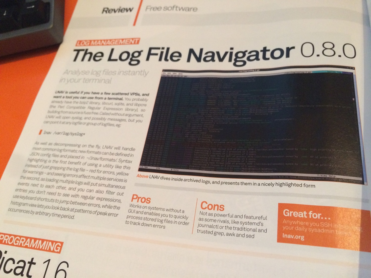 Picture of lnav story in the magazine