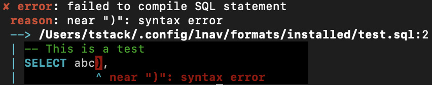 Screenshot of a SQL error